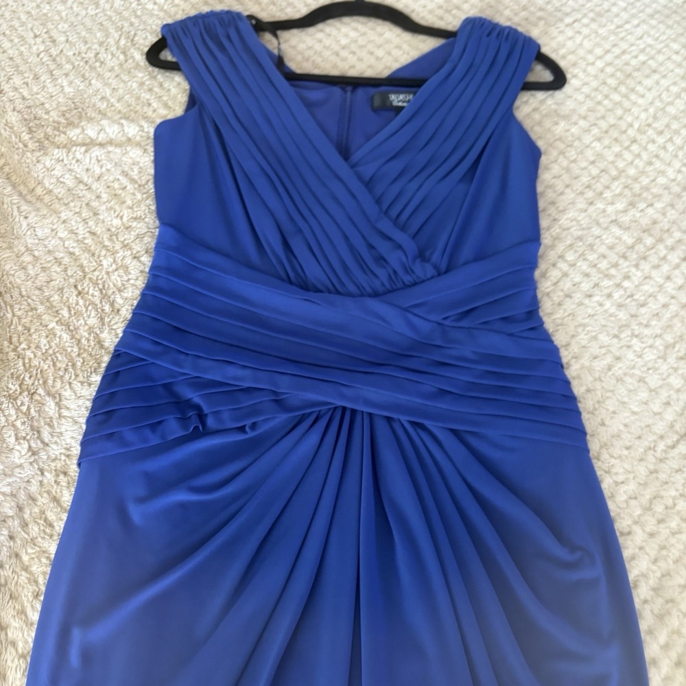 Tadashi Shoji Royal Blue Ruched Draped Cap Sleeve Cocktail Dress Small Luxury